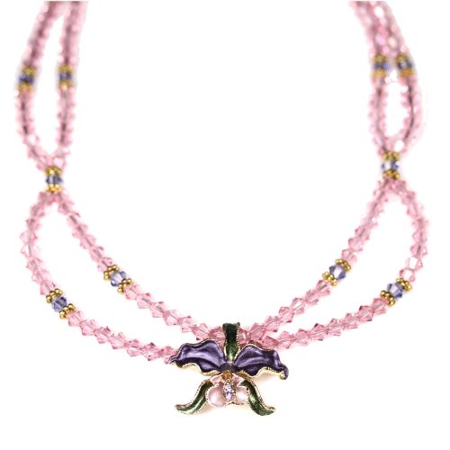 Orchid necklace purple petals pink crystals
