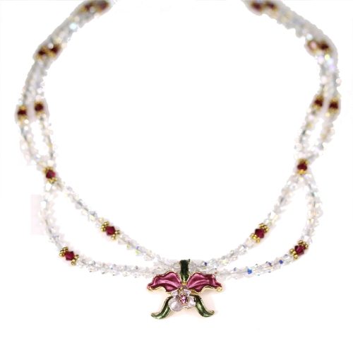 Orchid necklace red petals crystal AB crystals