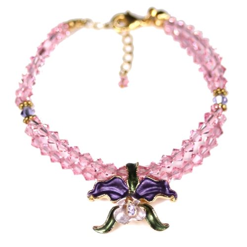 Orchid bracelet purple petals light rose crystals