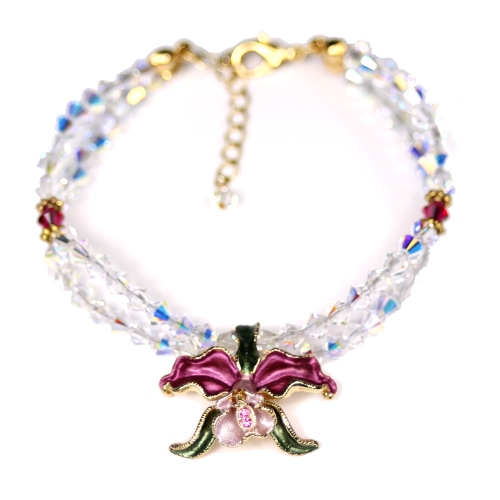 Orchid bracelet red petals crystal AB crystals