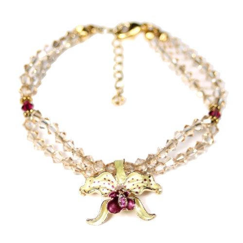 Orchid bracelet yellow petals golden shadow crystals