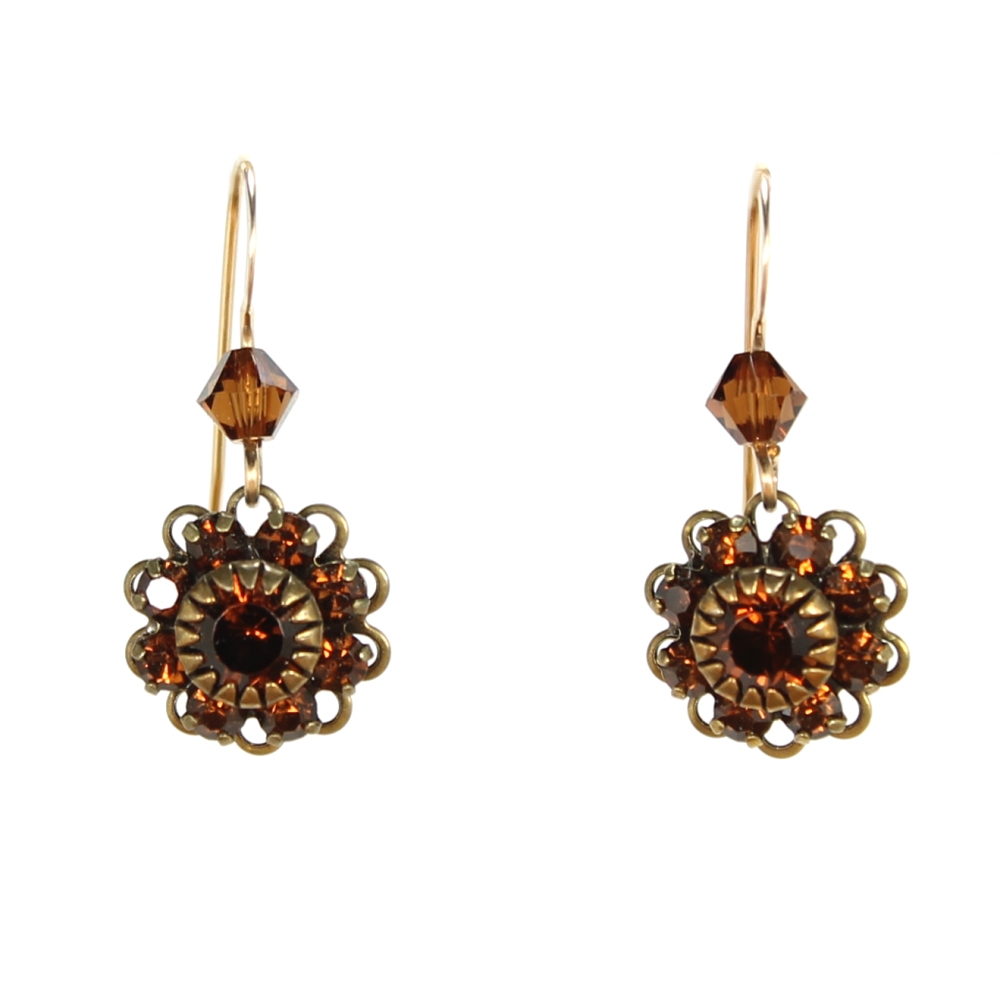 Smoky Topaz Small Round Flower Earrings - Image 2