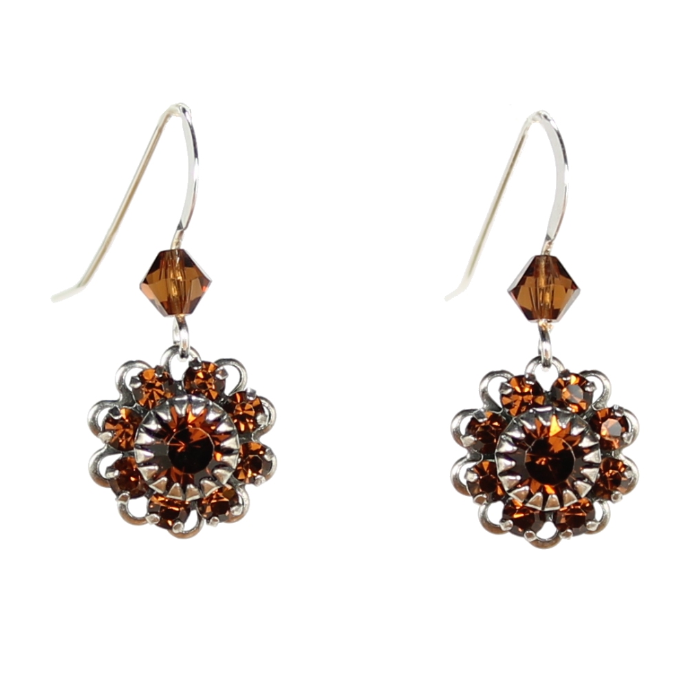 Smoky Topaz Small Round Flower Earrings