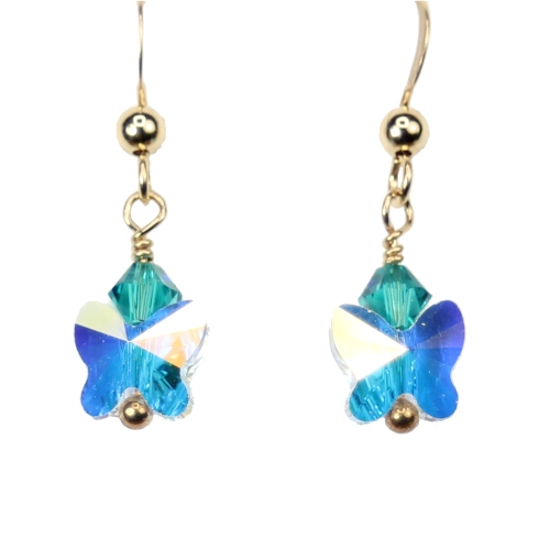 Blue Zircon December Birthstone Butterfly Earrings - Image 2