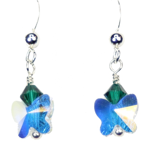 Emerald May Birthstone Butterfly Earrings