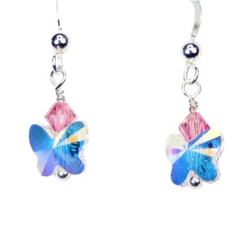 Rose October Birthstone Butterfly Earrings