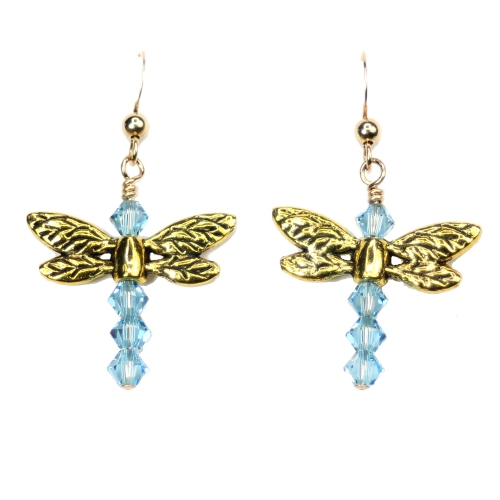 Aqua March Birthstone Dragonfly Earrings - Image 2