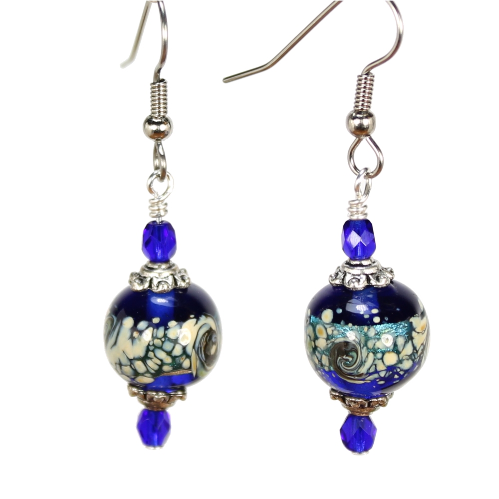 Cobalt Swirl Small Round Earrings