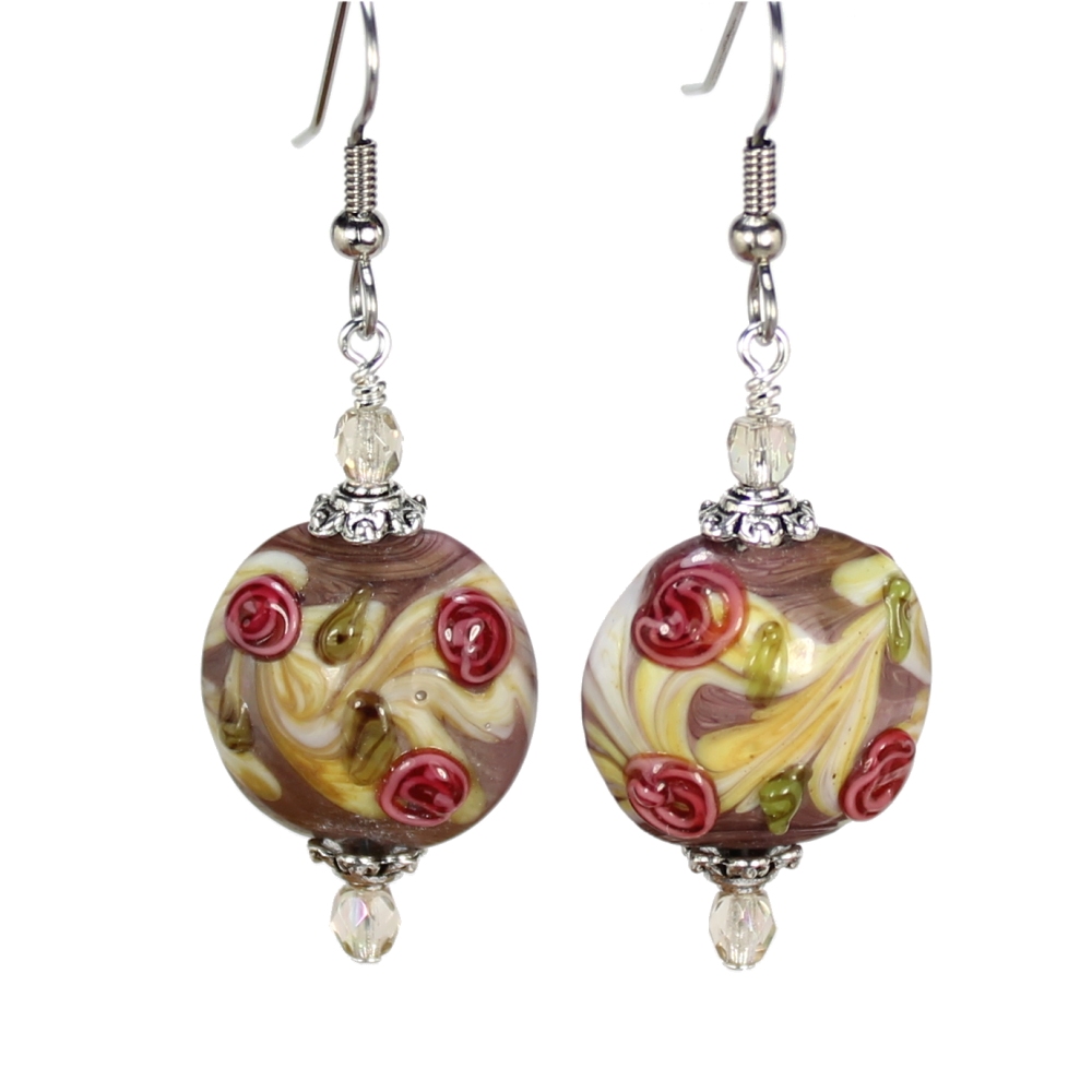 Mauve Rose Flower Coin Earrings