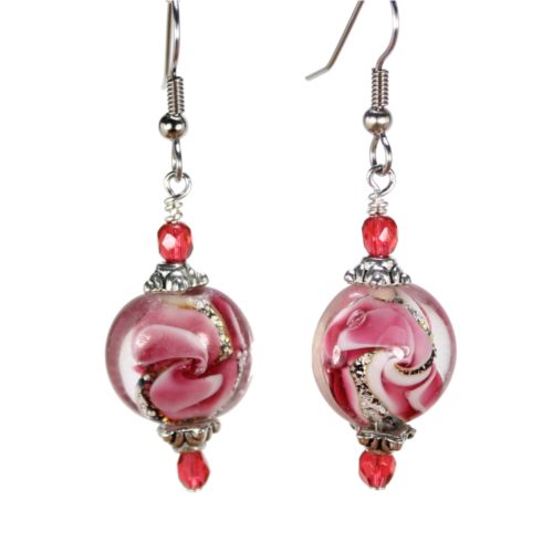 Fuchsia/Silver - Large Swirl Coin Lampwork Earrings
