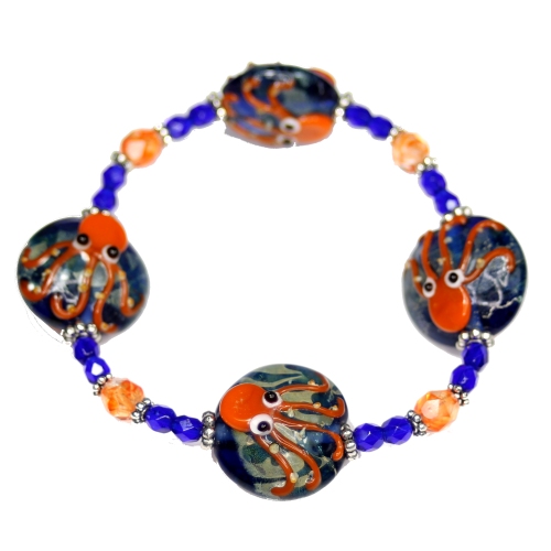 Octopus - Large Orange Lampwork Bracelet