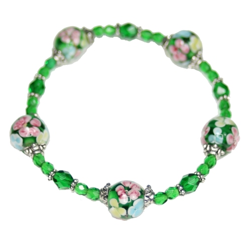 Green Encased Small Flower Round Bracelet