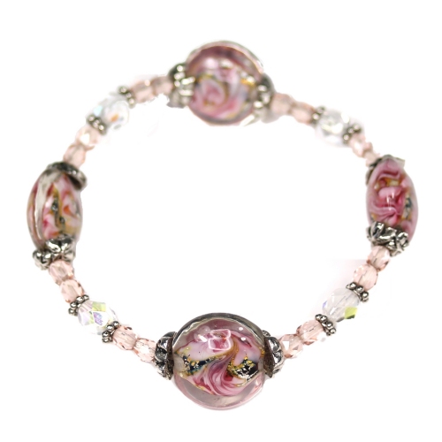 Fuchsia/Silver Swirl Coin Lampwork Bracelet
