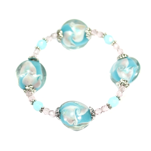 Blue/Peach Swirl Coin Lampwork Bracelet