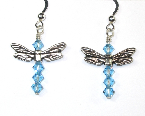 Aqua March Birthstone Dragonfly Earrings