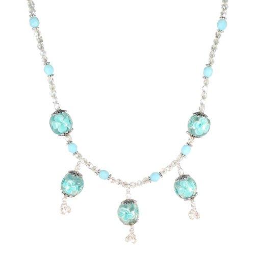 Aqua Flower Bubble Necklace With Dangles – Sky Blue Designs, LLC