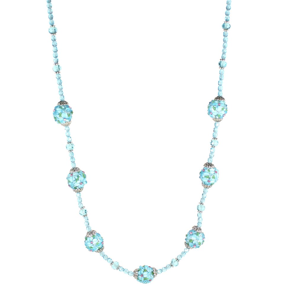 Aqua Flower Round Necklace