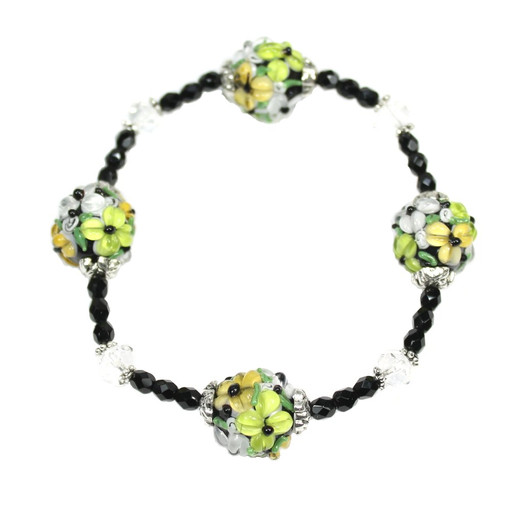Black and Yellow Flower Round Bracelet