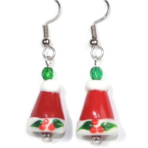 Holly Hat Lampwork Earrings