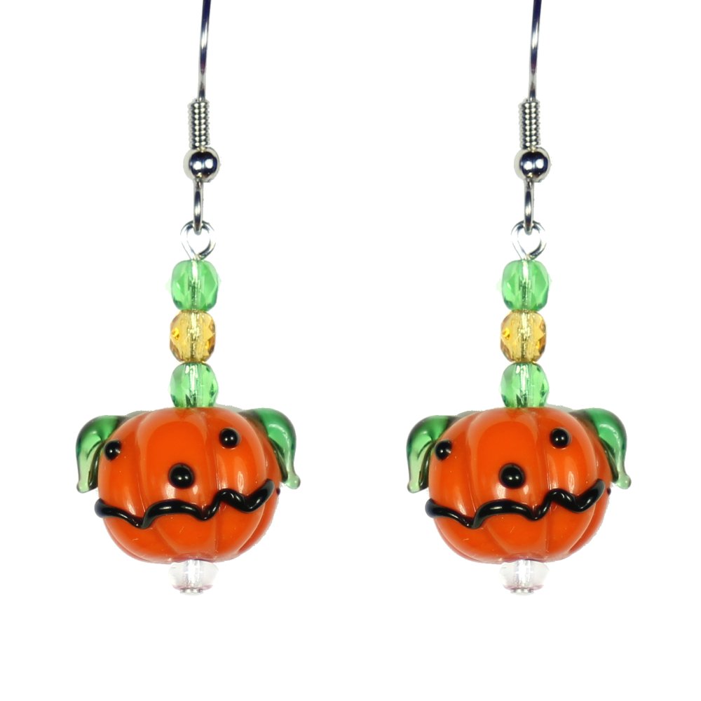 “Pupkin” Pumpkin Dog Face Lampwork Earrings