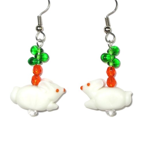 Bunny with Carrot Lampwork Earrings