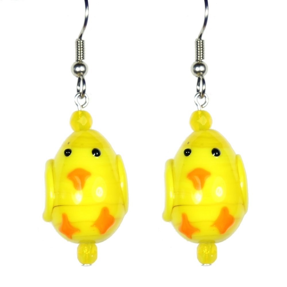 Yellow Chick Lampwork Earrings