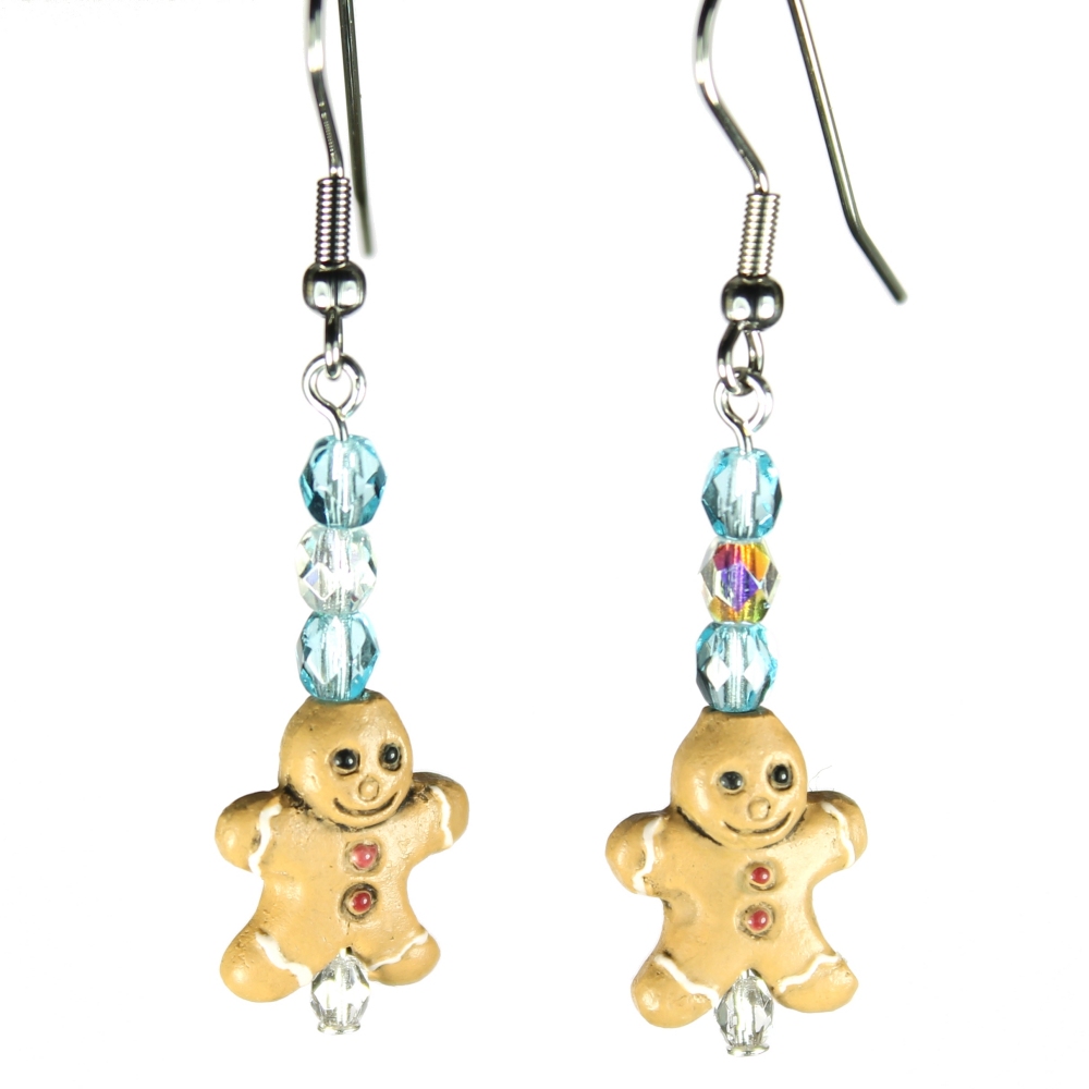 Gingerbread Boy Teeny Tiny Peruvian Ceramic Earrings