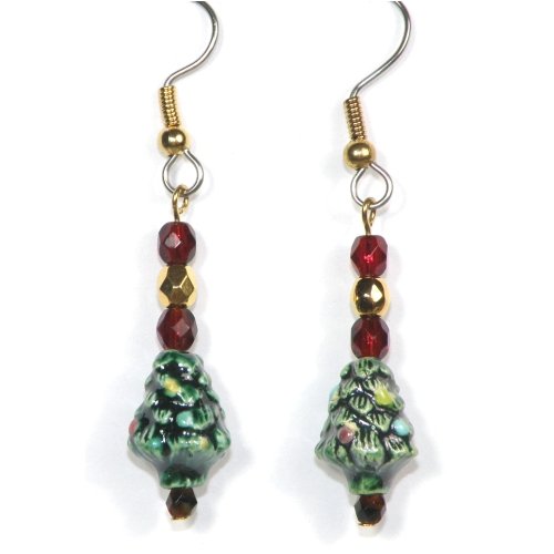 Christmas Tree Teeny Tiny Peruvian Ceramic Earrings