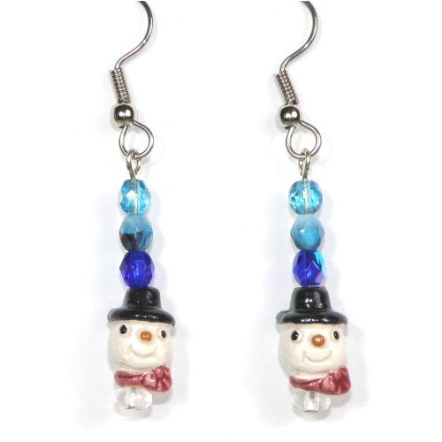 Snowman Face Teeny Tiny Peruvian Ceramic Earrings