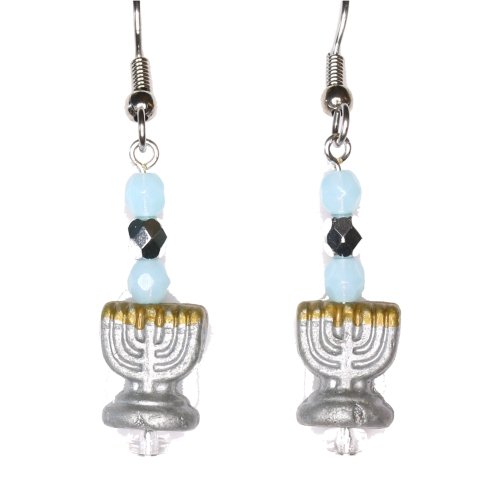 Silver Menorah Teeny Tiny Peruvian Ceramic Earrings