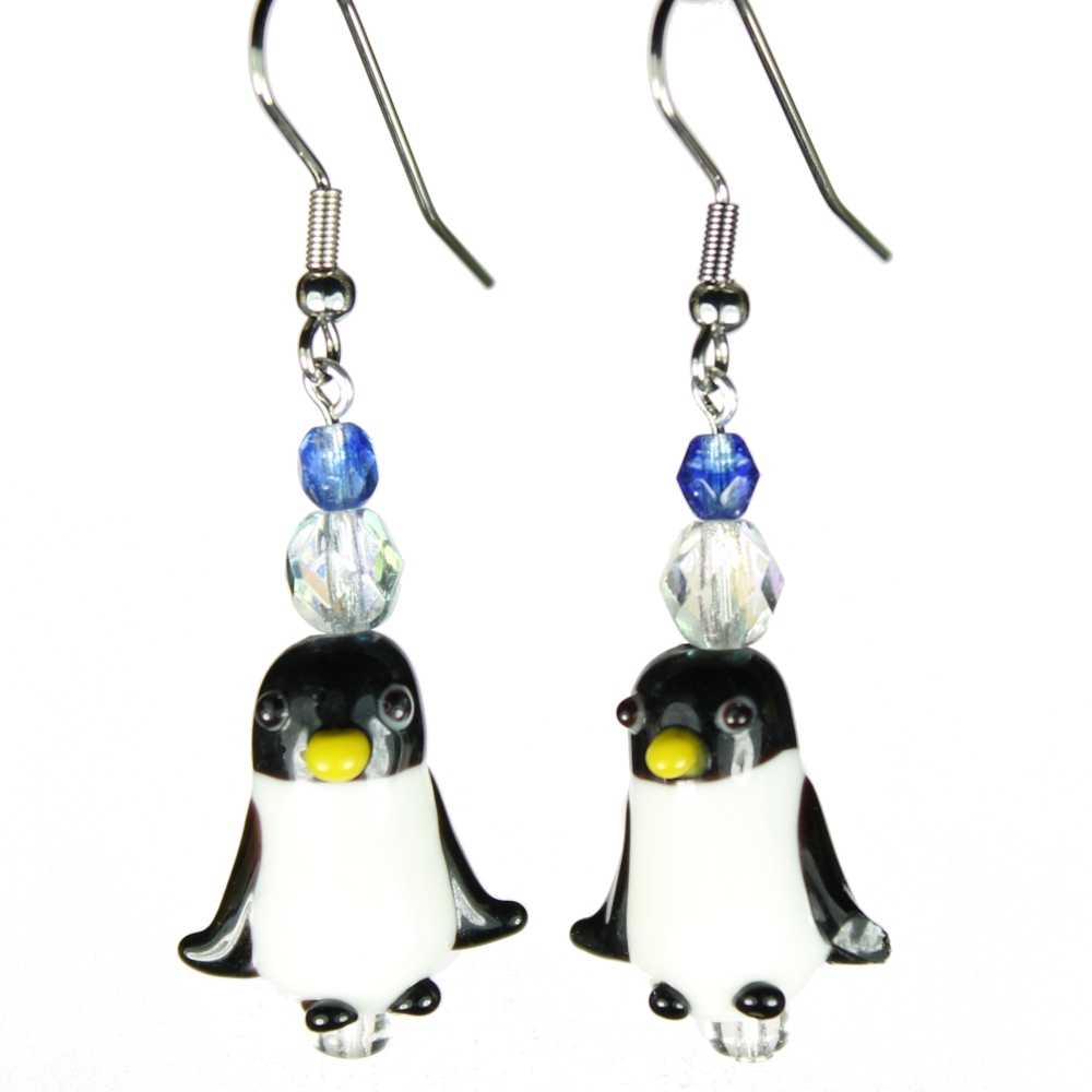 Penguin Lampwork Earrings