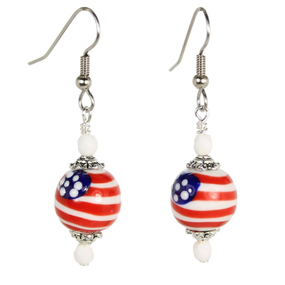 Earrings, USA Flag, Enamel, Handmade in USA – Classic Legacy