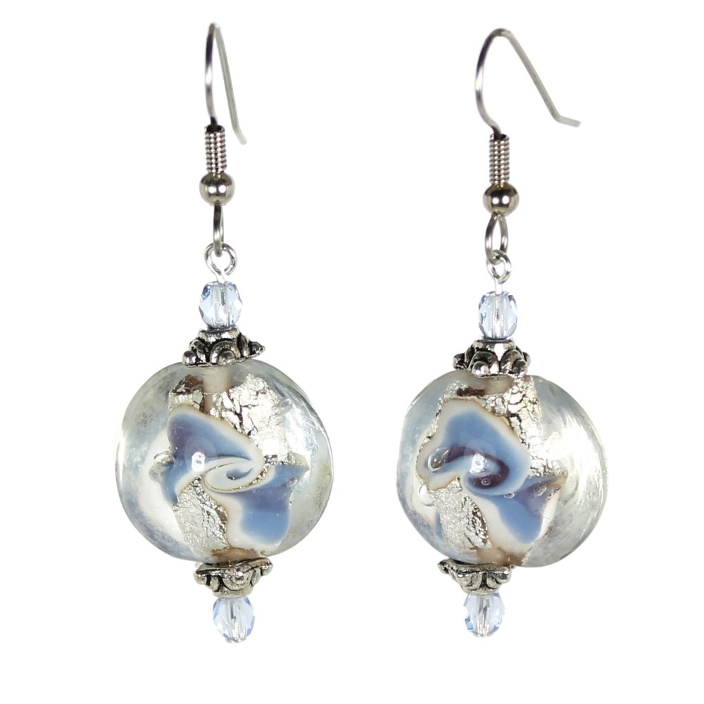 Sapphire/Silver - Large Swirl Coin Lampwork Earrings