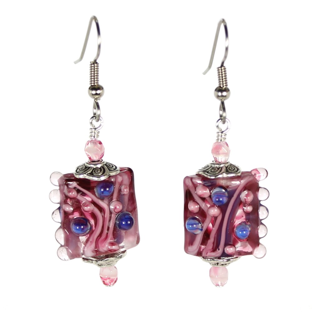 Fuchsia/Pink Stripe Rectangle Earrings