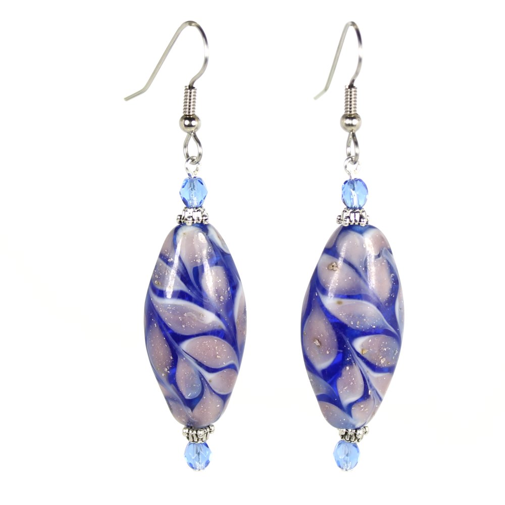 Sapphire/Pink Oval Lampwork Earrings