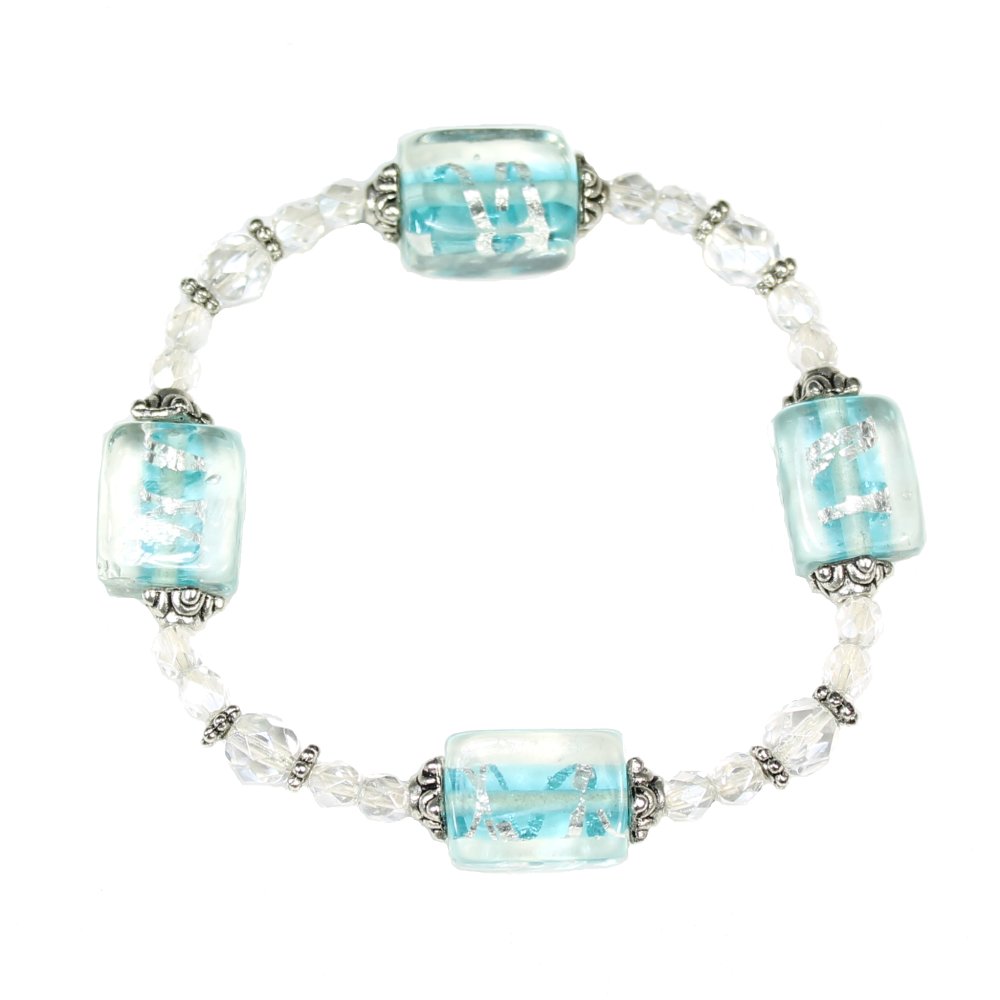 Aqua/Silver Candy Cube Bracelet