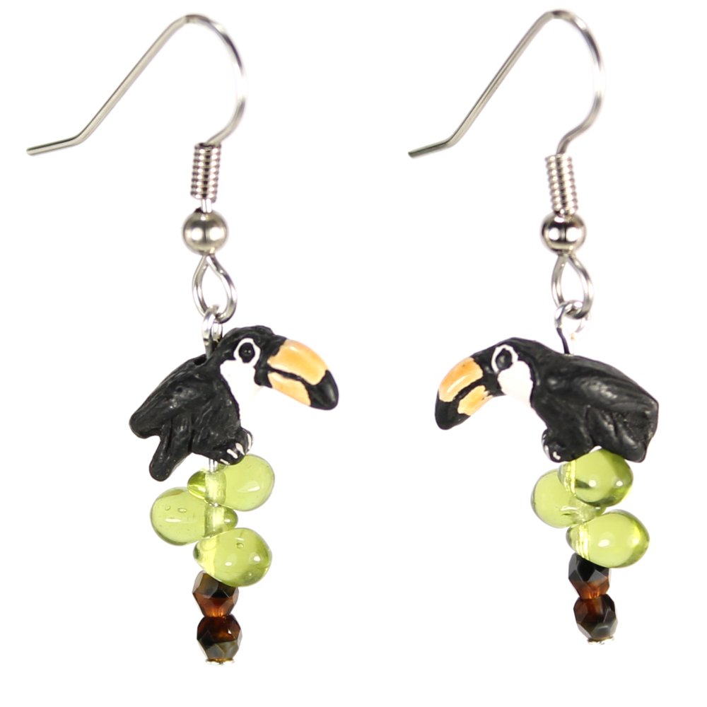 Toucan in a Tree Teeny Tiny Peruvian Ceramic Earrings