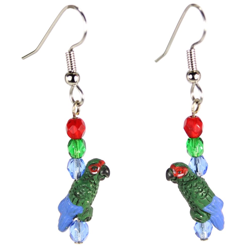 Green Parrot Teeny Tiny Peruvian Ceramic Earrings