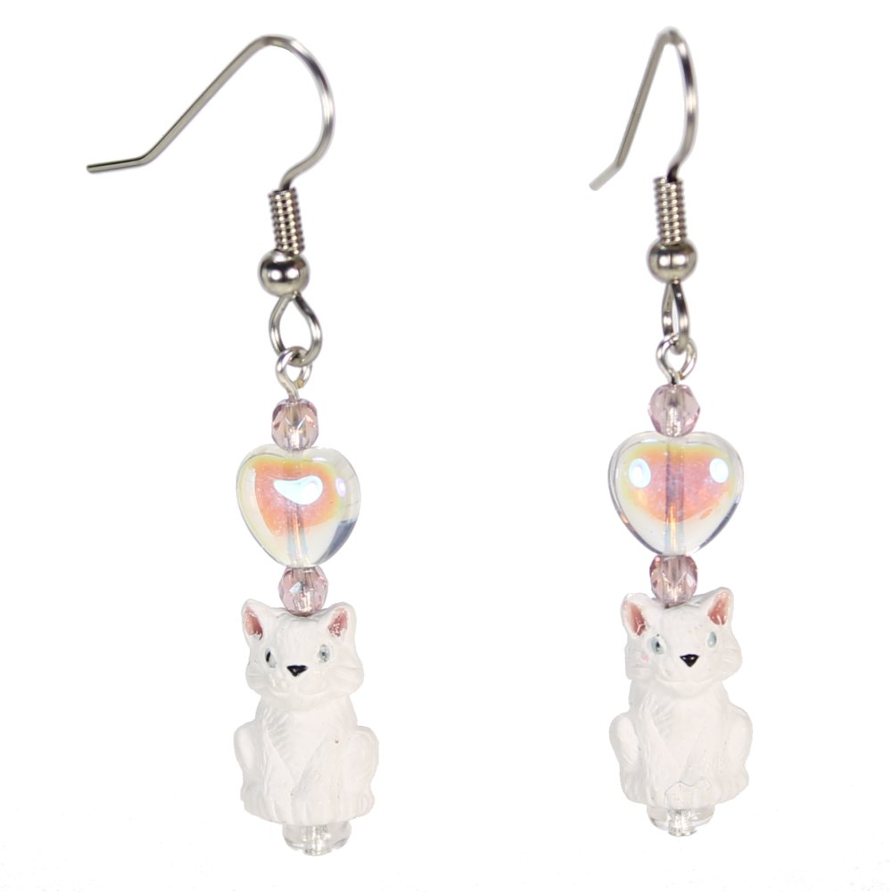 White Cat Teeny Tiny Peruvian Ceramic Earrings