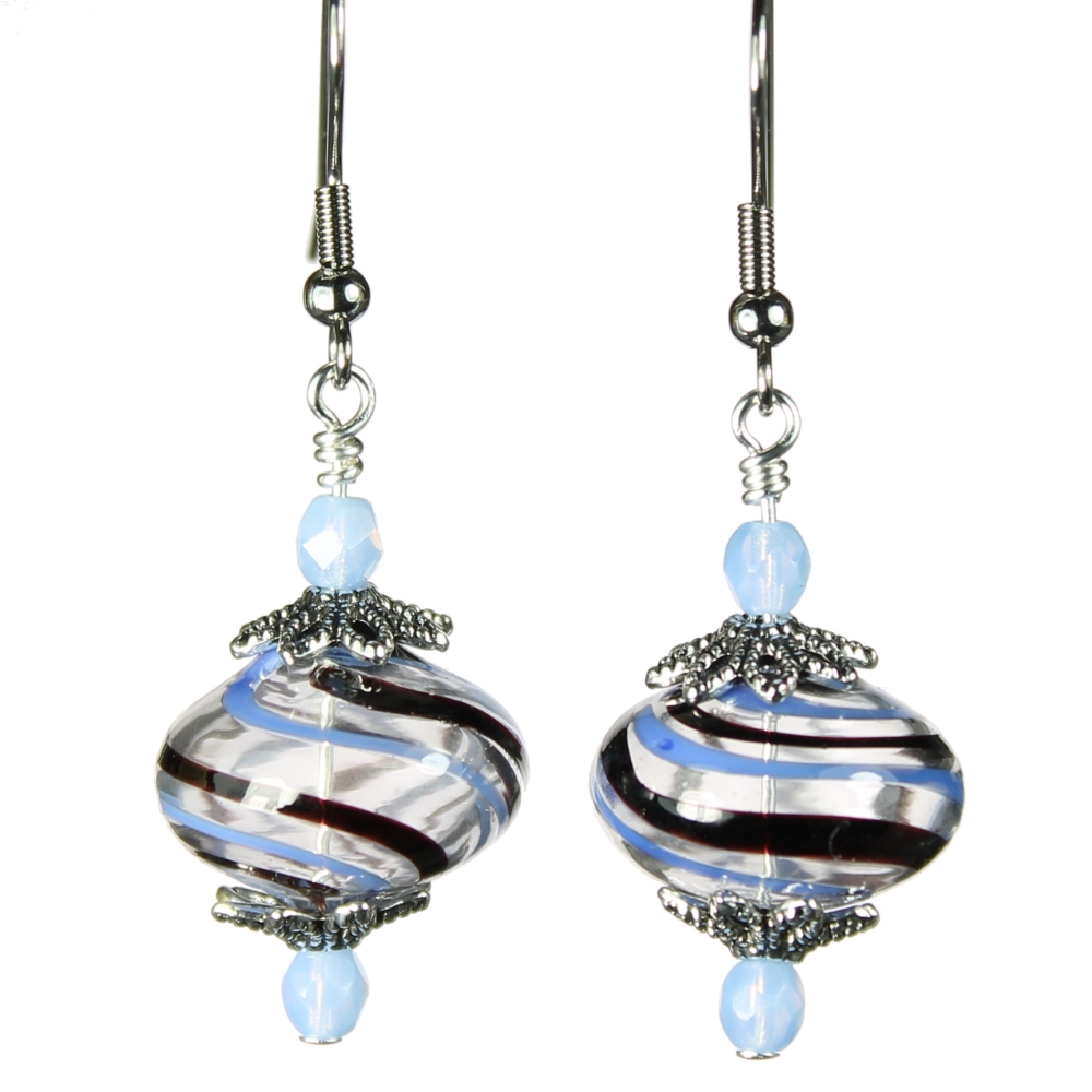 Clear/Milky Sapphire/Black Blown Glass Earrings