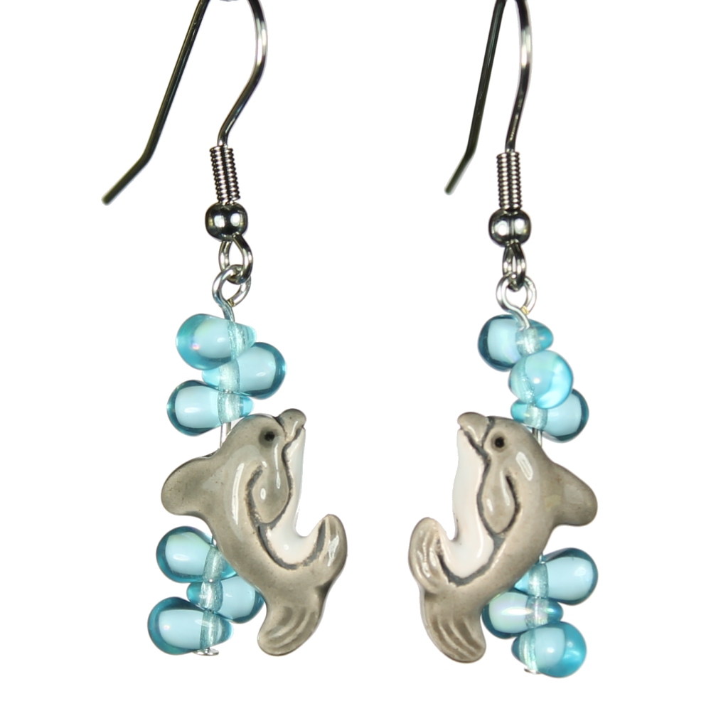 Gray Dolphin Teeny Tiny Peruvian Ceramic Earrings