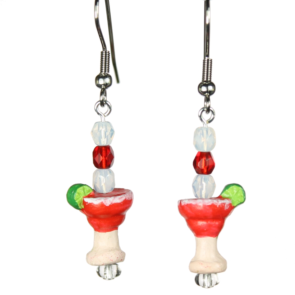 Strawberry Margarita/Daquiri Teeny Tiny Peruvian Ceramic Earrings