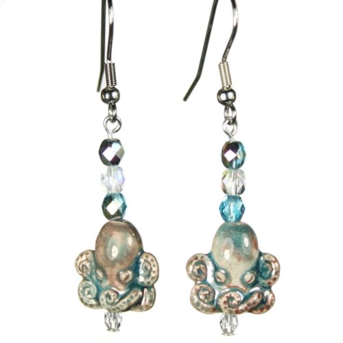 Octopus (Raku) Teeny Tiny Peruvian Ceramic Earrings