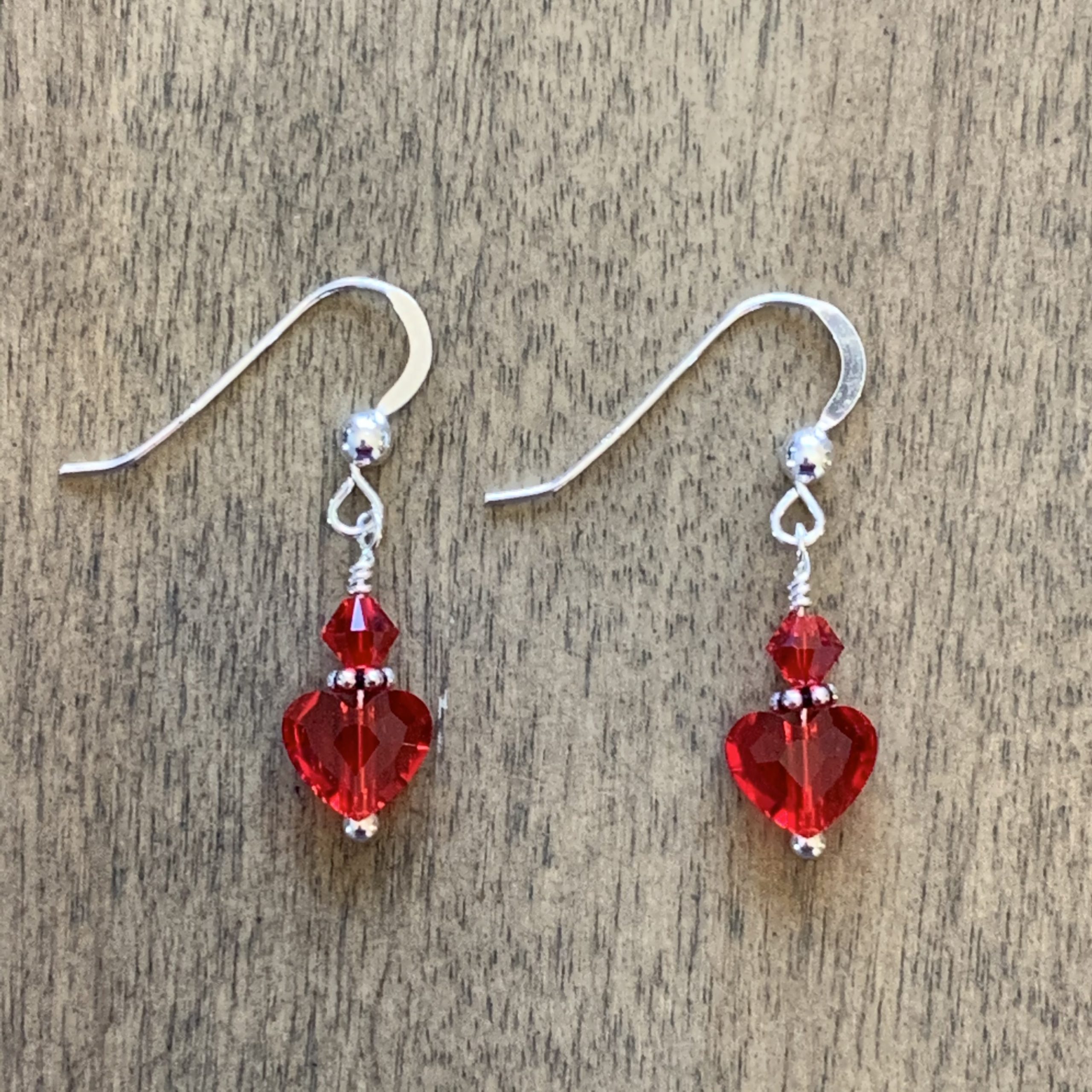 Tiny Lt. Siam Swarovski® Crystal Heart Earrings - Image 3