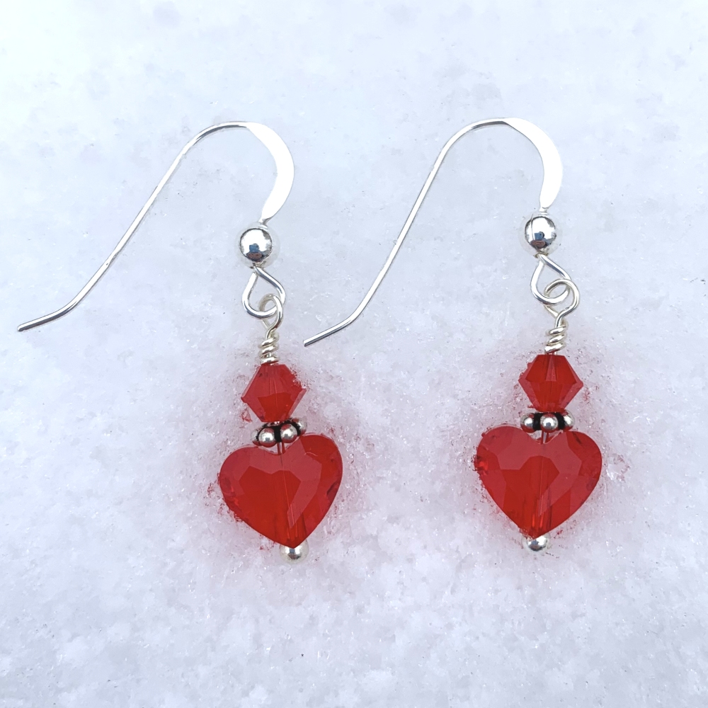 Tiny Lt. Siam Swarovski® Crystal Heart Earrings - Image 2