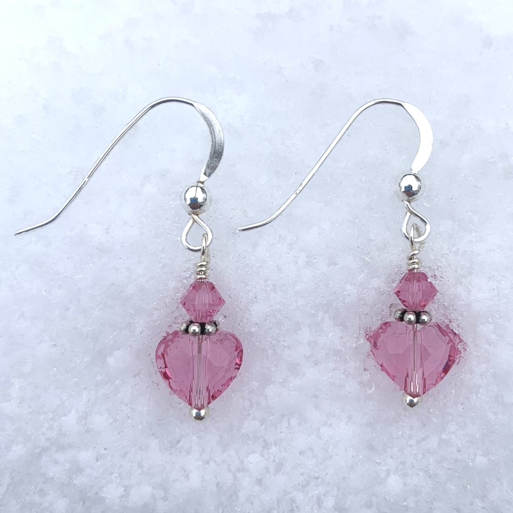 Tiny Rose Swarovski® Crystal Heart Earrings - Image 2