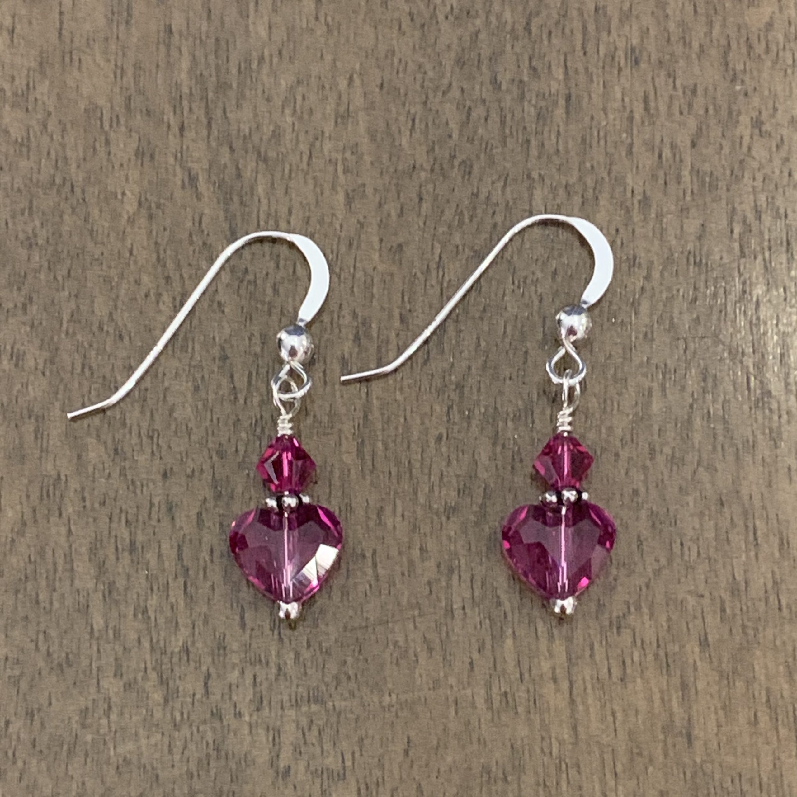 Tiny Fuchsia Swarovski® Crystal Heart Earrings - Image 3