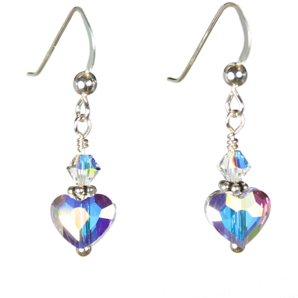 Tiny Crystal AB Swarovski Crystal Heart Earrings  Sky Blue Designs LLC