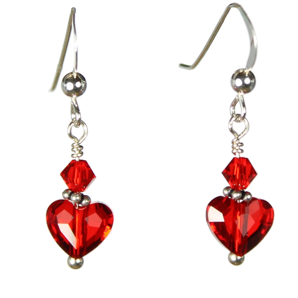 Tiny Lt. Siam Swarovski® Crystal Heart Earrings