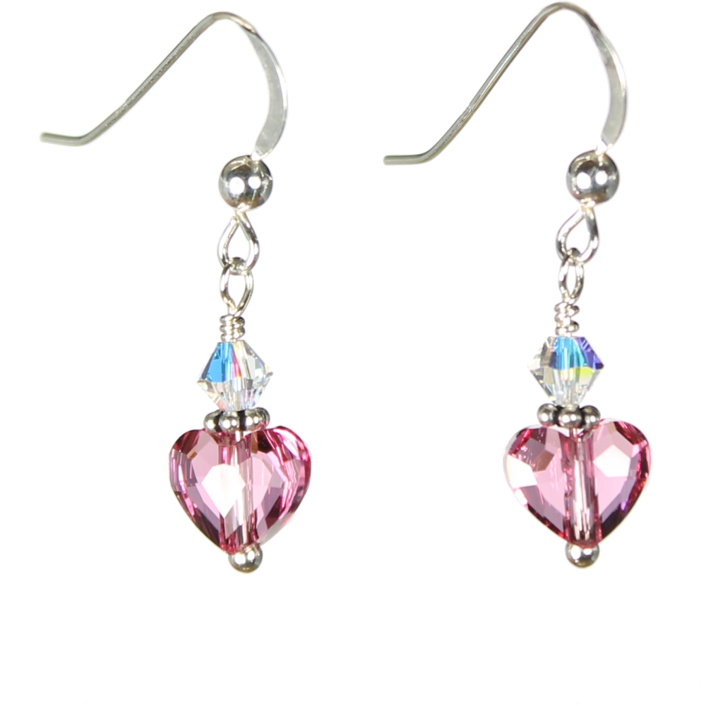 Tiny Rose Swarovski® Crystal Heart Earrings